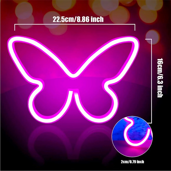 Neon Pink/Blue Butterfly Cute LED Light Kids Room/Dorm/Cafe Salon Wall Decor - Picture 2 of 6